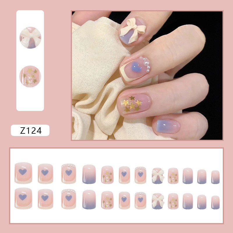 Set 24 móng tay giả SUAKE đính nơ thiết kế dễ thương cho nữ