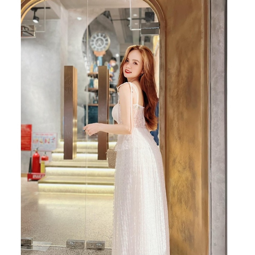 [Maxi] Đầm maxi ren dập ly 2 dây - Maxi ngọc lan