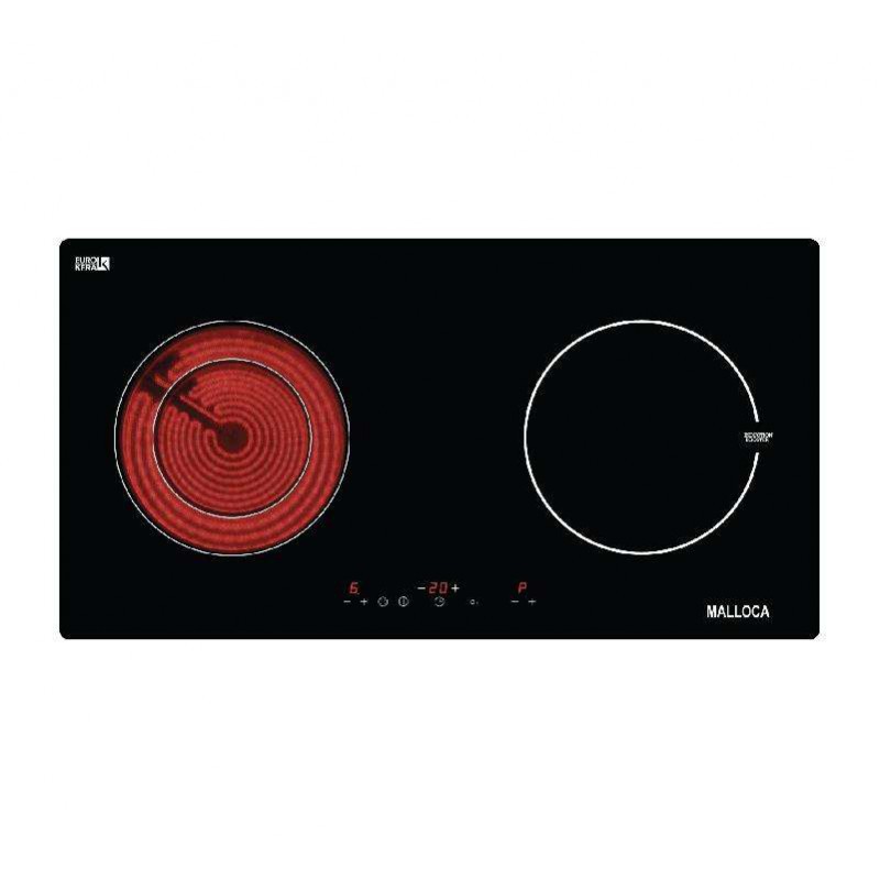 Bếp điện từ âm Malloca 1 điện 1 từ MH 02IR , 9 mức công suất, nấu nhanh booster, điều khiển cảm ứng