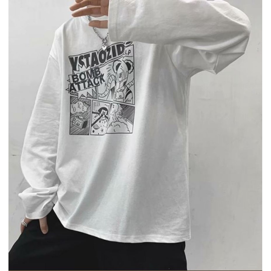 Áo thun tay dài cổ tròn in hình anime thời trang cho nam và nữ