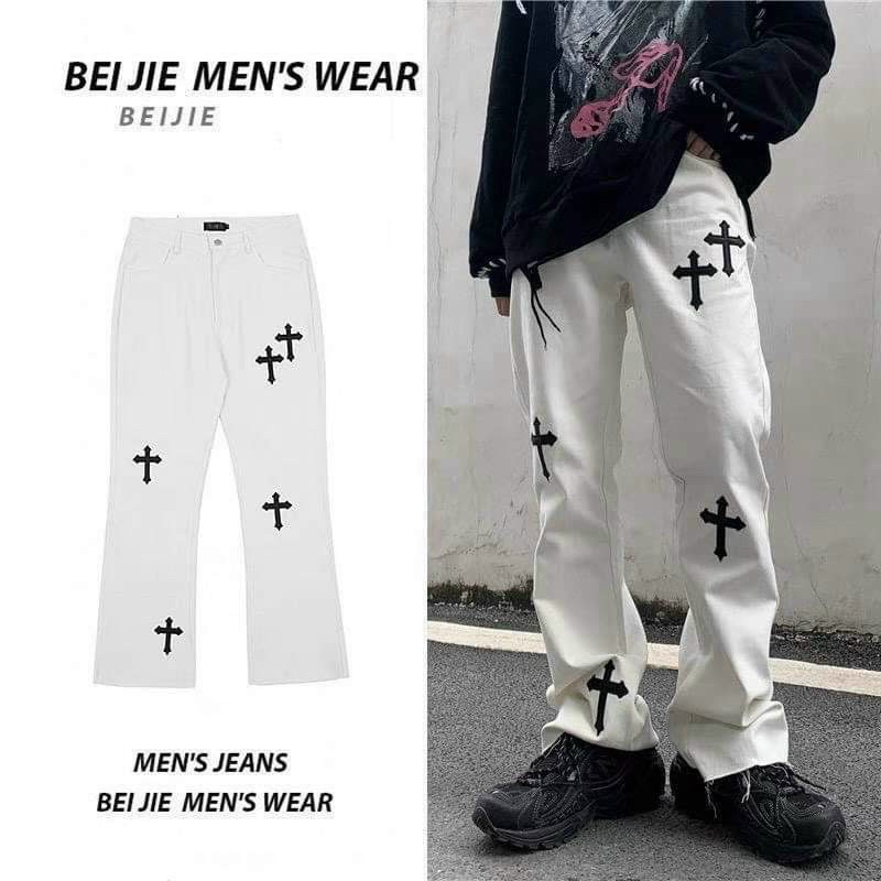 Quần jean baggy nam nữ Chrome Hearts quần jeans ống rộng unisex Kun Shop hot trend 2022