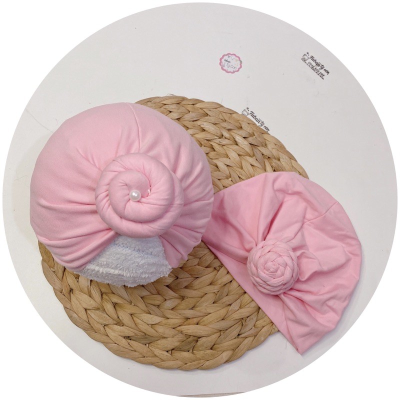 nón turban đính ngọc sang chảnh( hồng baby- 5-10kg)