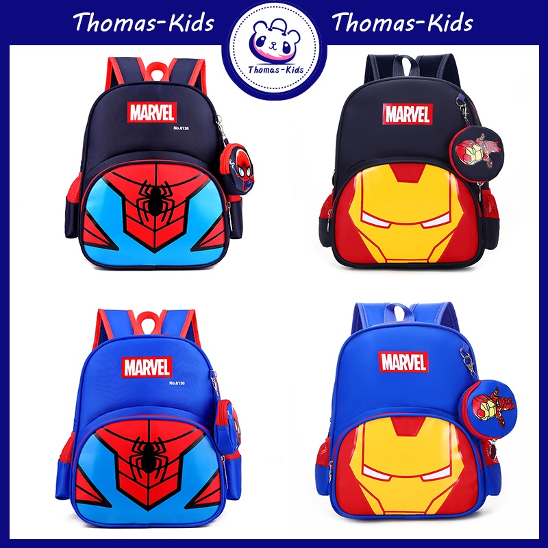 [THOMAS KIDS] Ba Lô In Họa Tiết Hoạt Hình Người Nhện/Captain Frozen Thời Trang Cho Bé 4-6 Tuổi