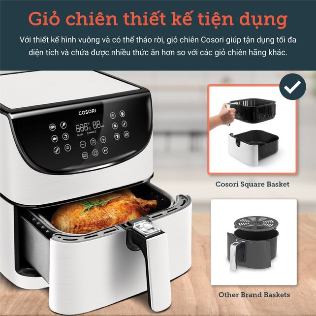 COSORI, NỒI CHIÊN KHÔNG DẦU ĐIỆN TỬ (AIR FRYER), MÀU TRẮNG, 5.8 Qt / 5.5 Lít