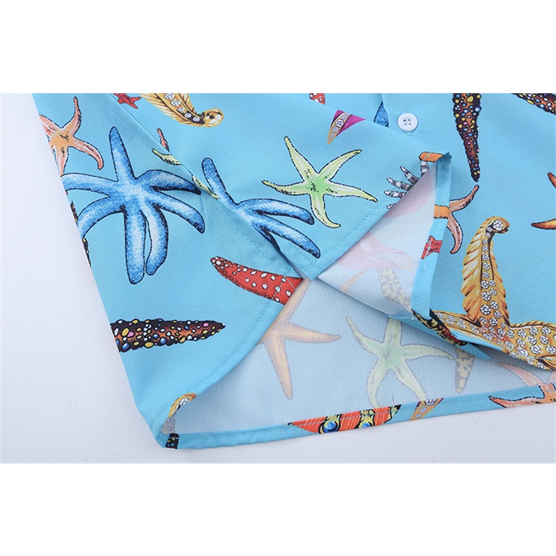 VERSACE Áo Sơ Mi Ngắn Tay In Hình Sao Biển Giản Dị Dễ Phối Đồ