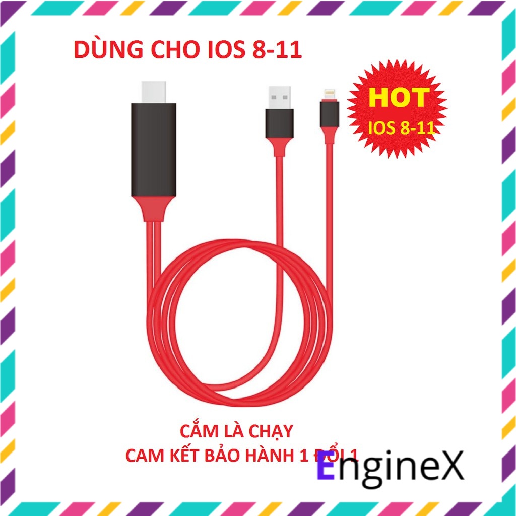 Cáp HDMI cho Iphone 5/6/7/8/X và Ipad dài 2M IOS 8-13 mới nhất 2021 - CẮM LÀ CHẠY