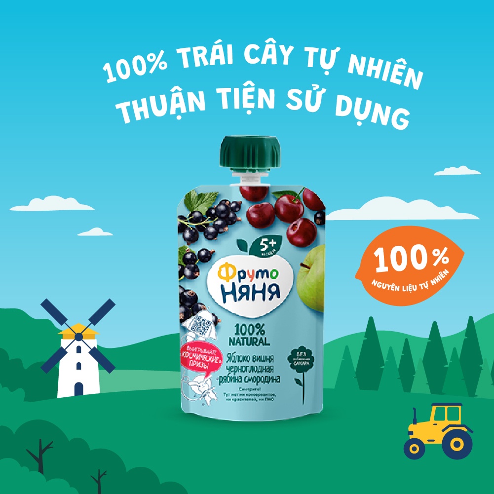 Combo 6 Gói Trái cây nghiền vị táo, cherry, quả lý chua và thanh lương trà Fruto Nyanya 90g