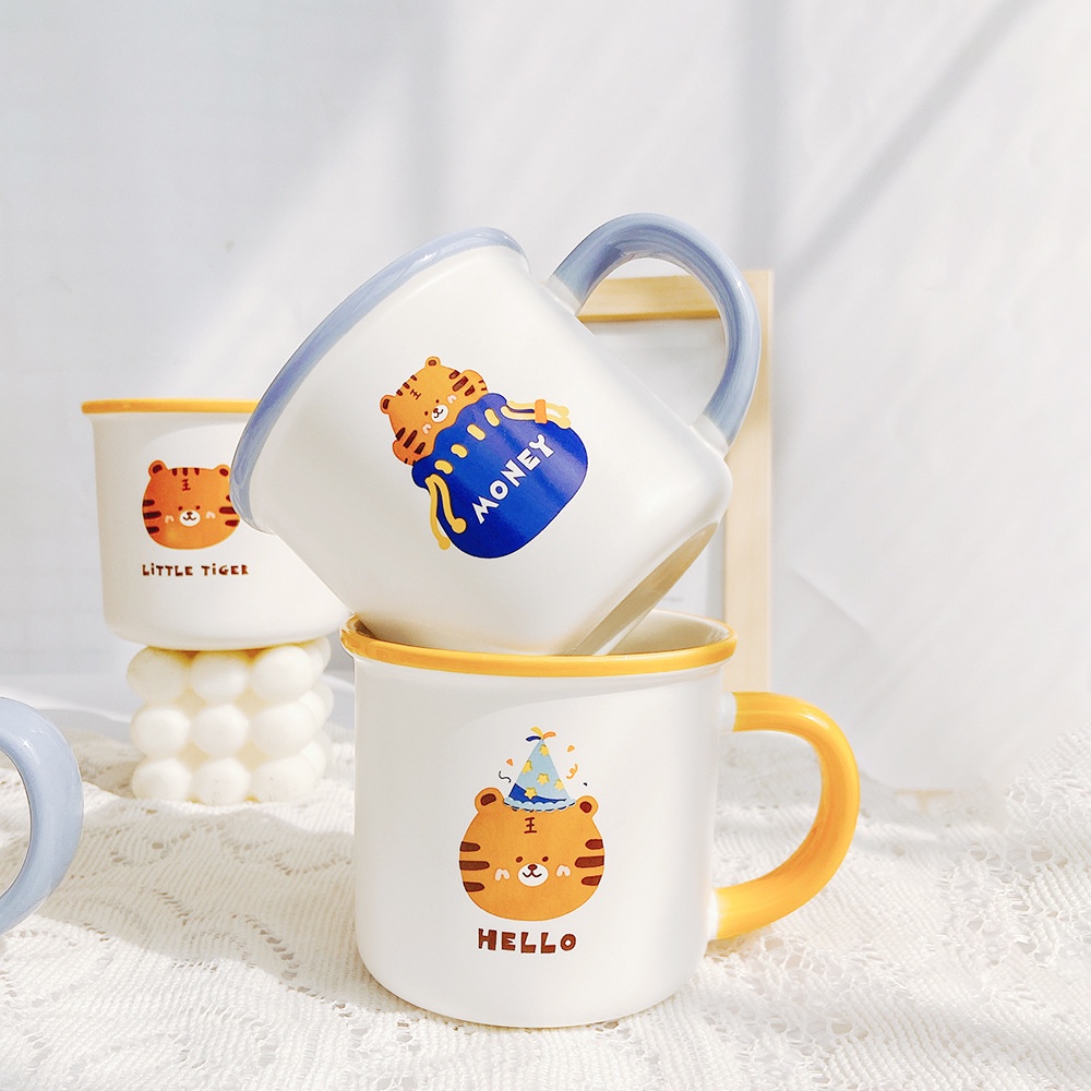 Cốc Sứ Uống Cà Phê Màu Nhám Họa Tiết Hổ Thời Trang Cá Tính