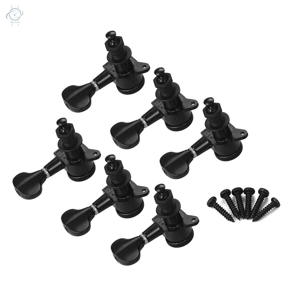 ♫Electric Guitar Machine Heads Knobs String Tuning Pegs Locking Tuners Pack of 6 Pieces 6R with Mounting Screws and Ferrules Black