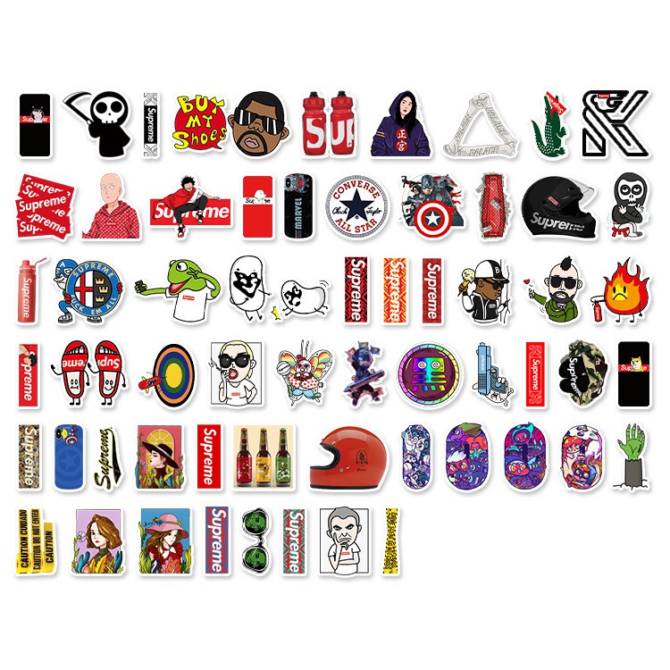 [Set 50 Cái] Bộ Sticker chủ đề Supreme đường phố cực chất dán trang trí laptop, nón bảo hiểm, vali, ván trượt - DB.040