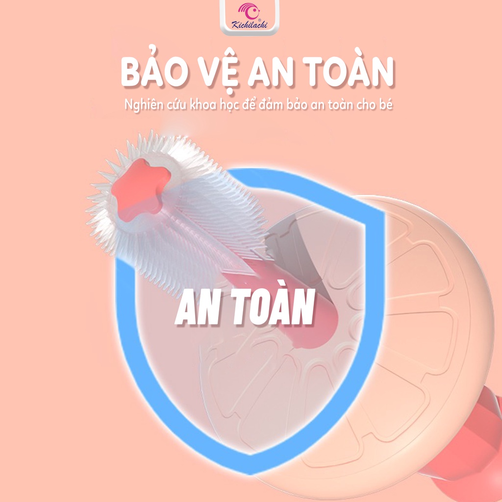 Bàn chải đánh răng mẫu mới 2022 KICHILACHI silicon siêu mềm có thể xoay 360 độ, giúp vệ sinh răng miệng cho bé