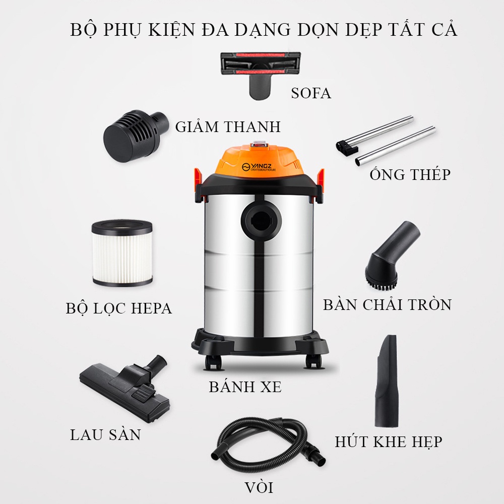 Máy hút bụi công nghiệp công suất lớn 1200W dung tích 15L - 3 chế độ Hút khô - ướt - thổi - Bảo hành 2 năm