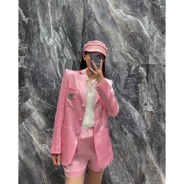 Áo khoác blazer cao cấp cho nữ thiết kế ba túi vuông cúc và khuy cài túi đính đá thương hiệu Ermanno Scervino cao cấp