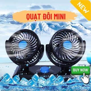 Quạt mini ô tô, quạt đôi mini 360 độ để trong ô tô, để bàn làm việc titan.st