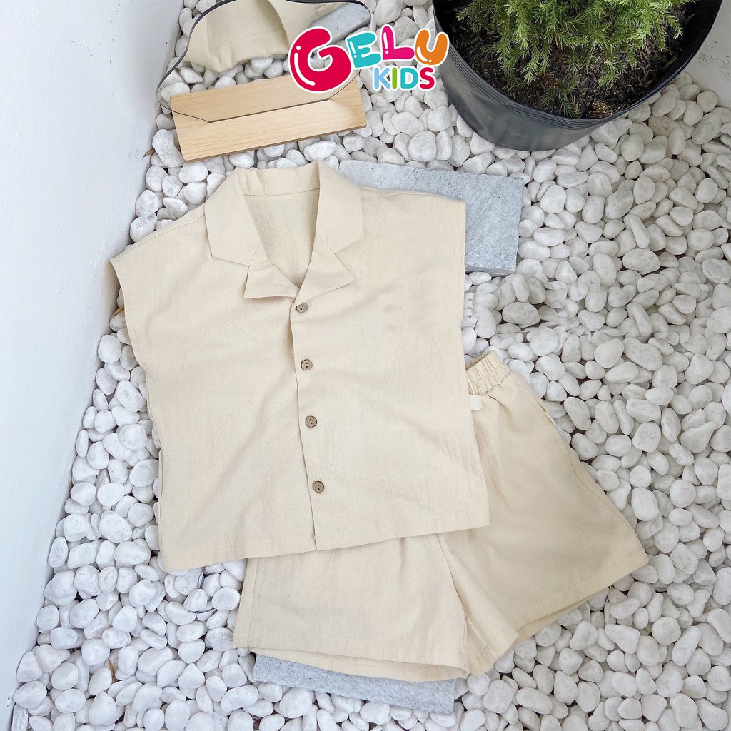 Quần áo cho bé, Set sơ mi kiểu cổ vest mix quần đùi GELU KIDS phong cách Hàn Quốc chất liệu thô mềm - SBU001 S