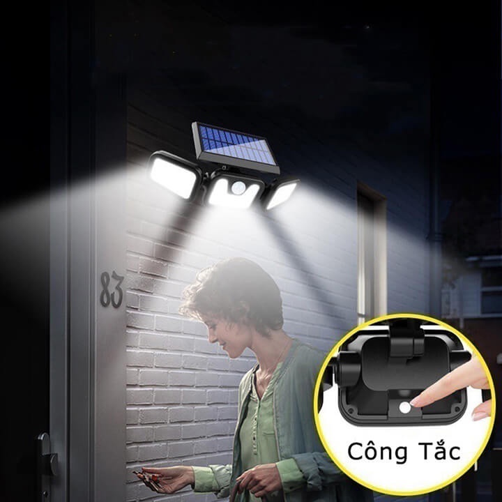 Đèn năng lượng mặt trời 3 cánh cảm biến chuyển động, chống nước IP65, pin 2400mAh, đèn mặt trời cảm biến ánh sáng