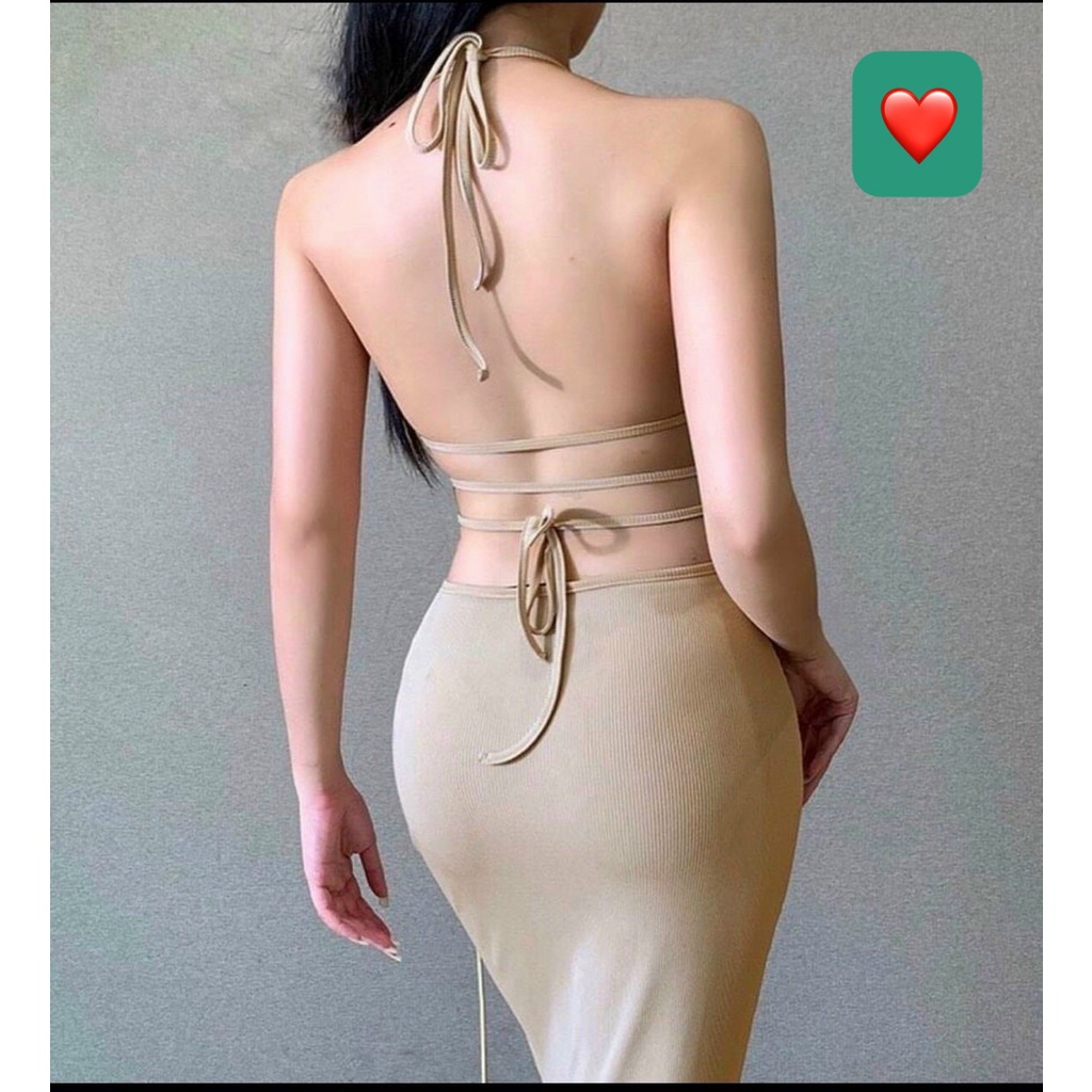 Đầm yếm khoen giữa 2 dây eo hở lưng cực xinh , chất thun gân dày dặn