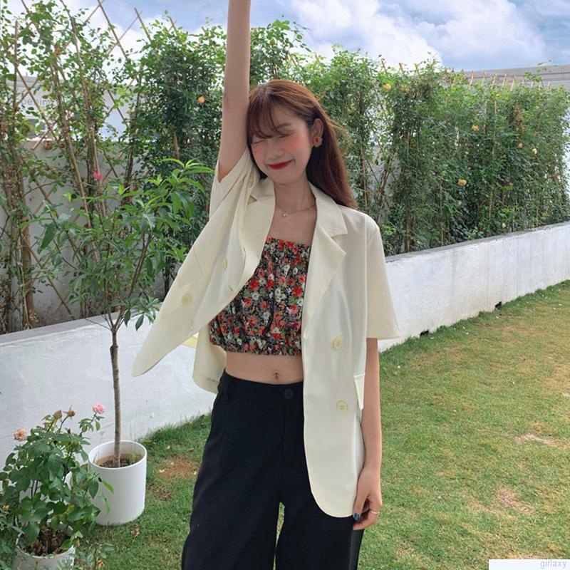Áo khoác blazer tay ngắn dáng rộng màu sắc đơn giản thời trang công sở cho nữ