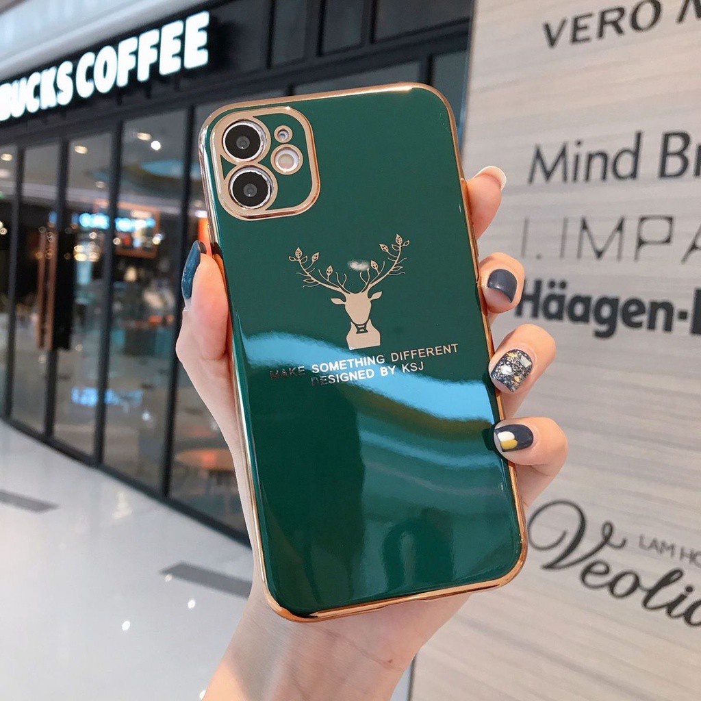 Ốp điện thoại silicon mạ chống rơi hình đầu hươu Milu1 cho iPhone 7 8+ SE X XS XR XSMAX 11 11pro 11promax 12 12promax