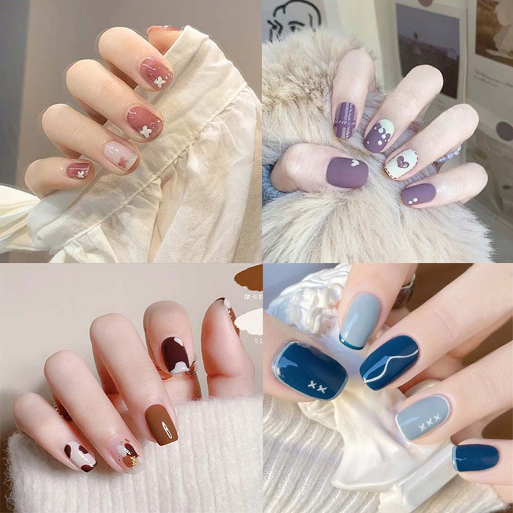 [Hàng mới về] Hộp 24 móng tay giả dáng vuông che toàn móng có thể tái sử dụng tiện lợi