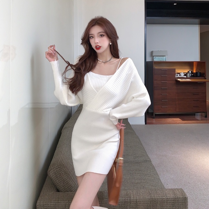 ZHELIHANGFEI Đầm Nữ Giả Hai Lớp Tay Dài Thời Trang Quyến Rũ