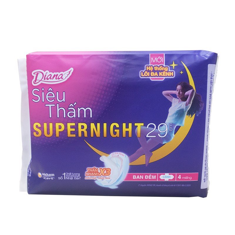 Combo 5 Gói Băng Vệ Sinh Diana Ban Đêm Siêu Thấm 29cm 4 Miếng Super Night 29cm