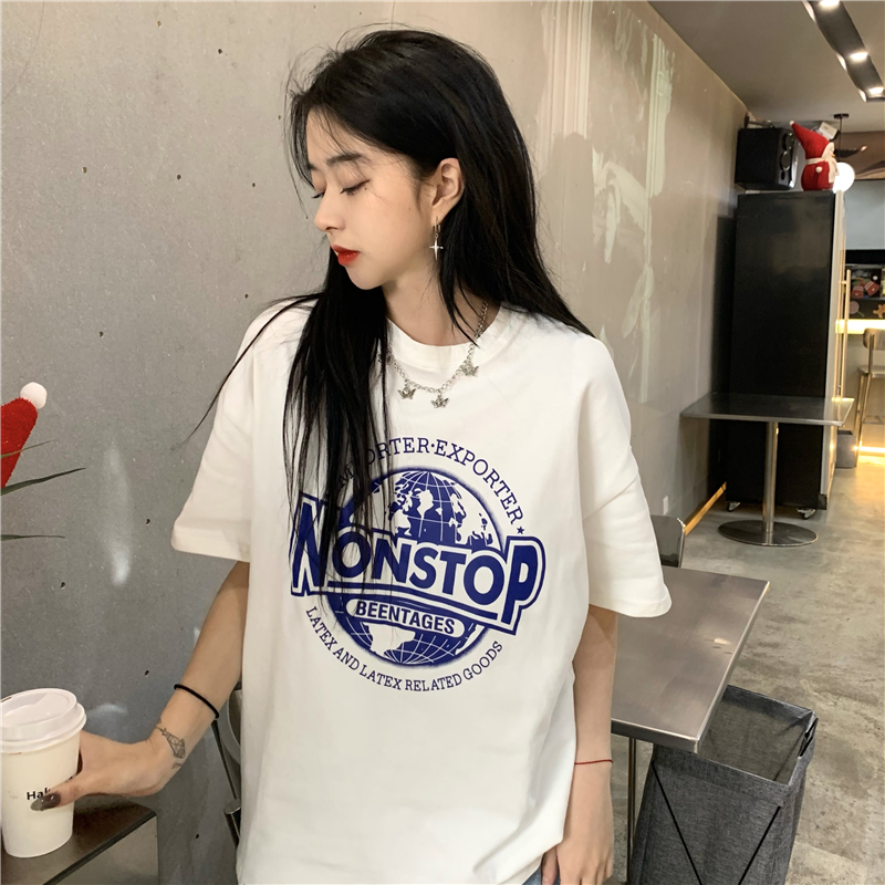 SUXI Áo Thun Nữ Tay Ngắn Dáng Rộng In Hình Thời Trang