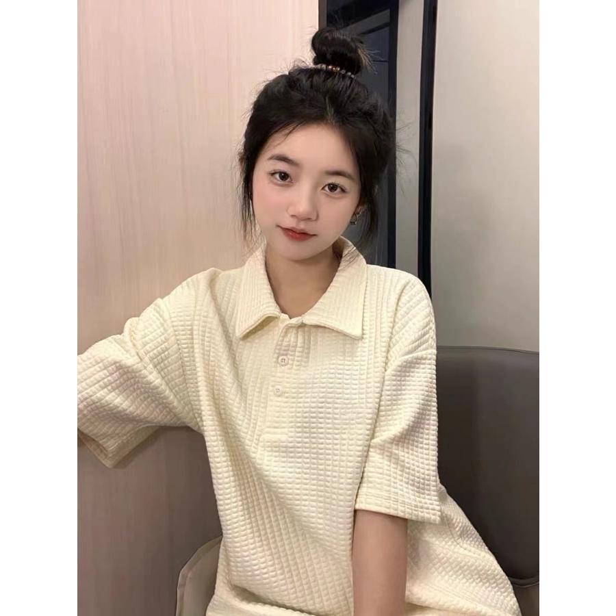 Áo Thun Nữ Ngắn Tay Cổ polo Phong Cách Hồng Kông