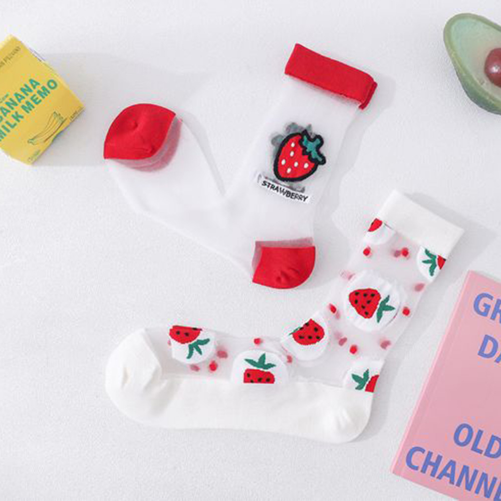 Vớ Cổ Cao Siêu Mỏng Hoạ Tiết Trái Cây Dễ Thương Thoáng Khí