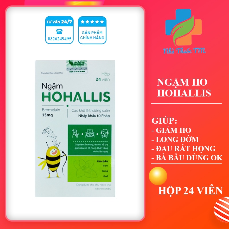 Viên Ngậm Ho Hohallis Giảm Ho Long Đờm Dùng Được Cho Bà Bầu Hộp 24 Viên