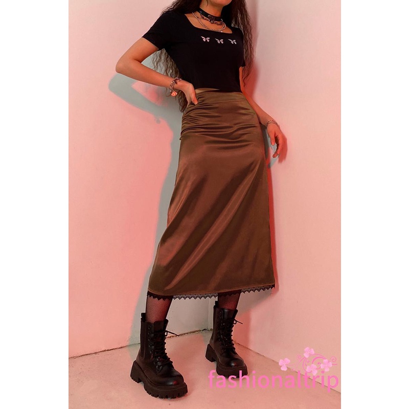 Chân Váy Dài Dáng Chữ A Lưng Cao Họa Tiết Sọc Caro Thời Trang Cho Nữ