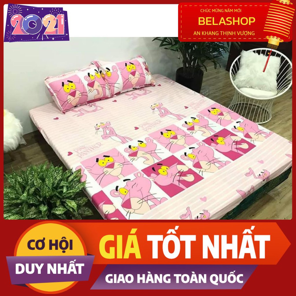 Combo 1 ga 2 vỏ gối cotton poly hàn mẫu báo hồng