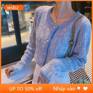 Áo Khoác Cardigan Len Ngắn Tay Dài Họa Tiết Caro Thời Trang Thu Đông