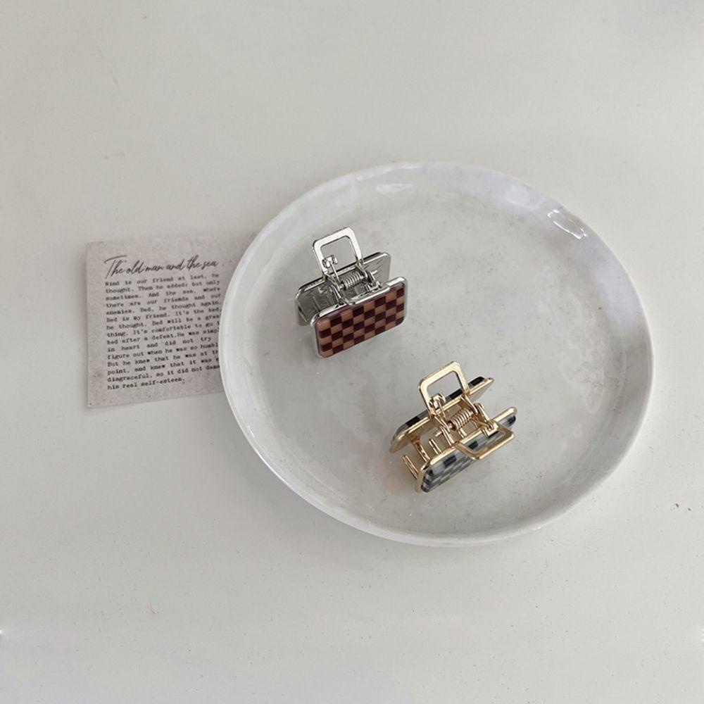 Kẹp Tóc Càng Cua Nhỏ Hình Tròn Họa Tiết Sọc Caro Ngọt Ngào Thời Trang Phong Cách Hàn Quốc