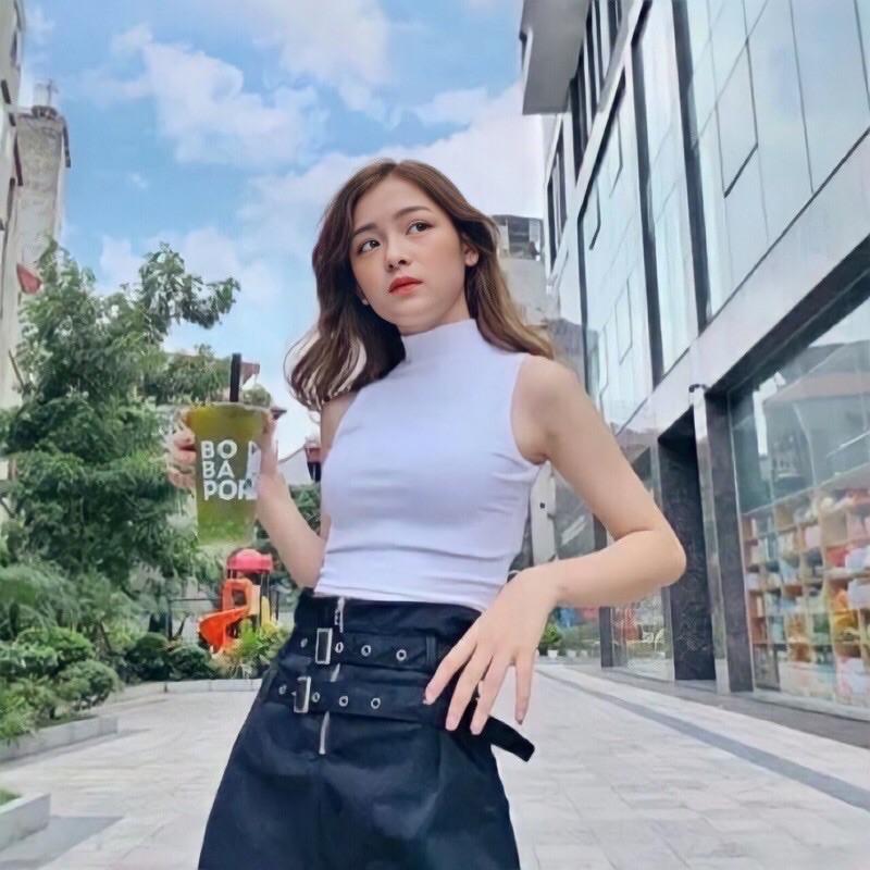 Áo croptop body sát nách cổ cao ( Hình thật shop chụp ) | BigBuy360 - bigbuy360.vn