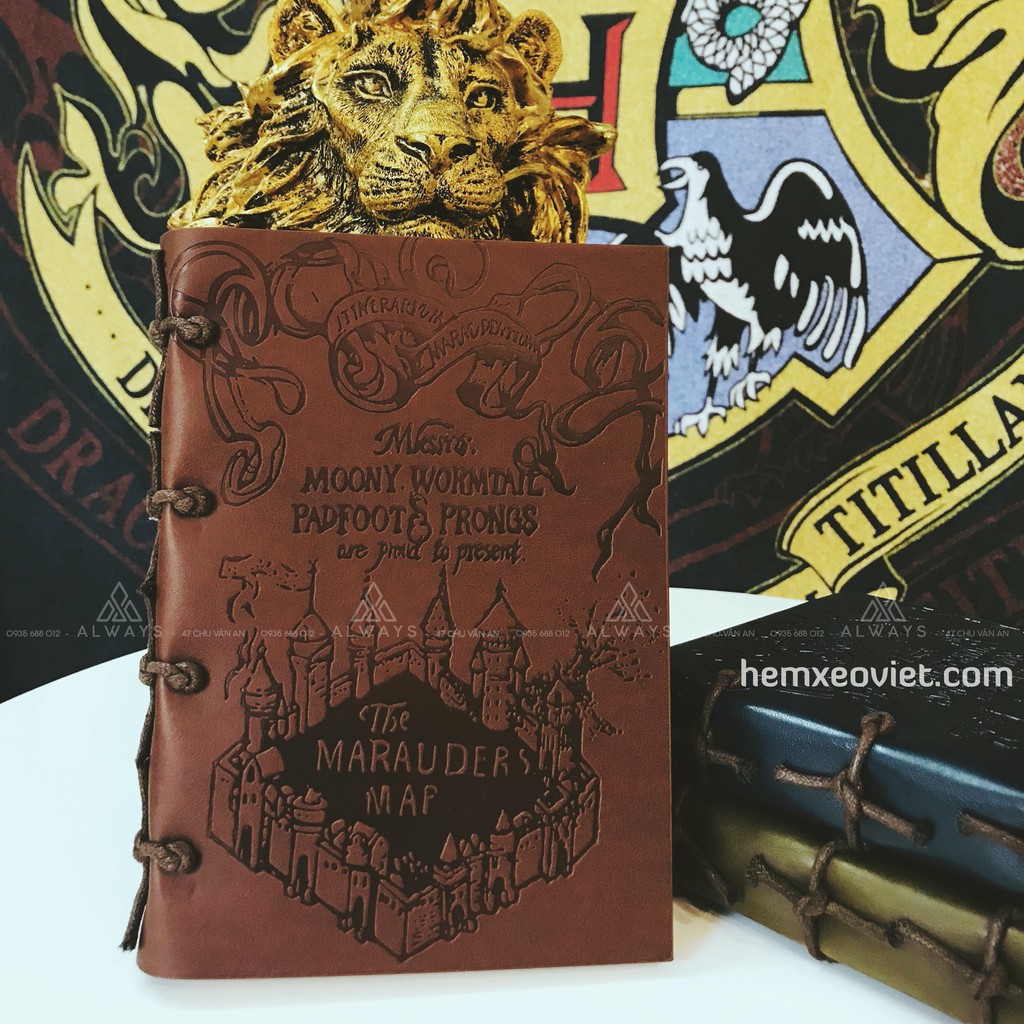 [Mã SKAMLTSW9 giảm 10% đơn 99K] Sổ da phù thuỷ phong cách Harry Potter - Da bò in nổi hình bản đồ đạo tặc