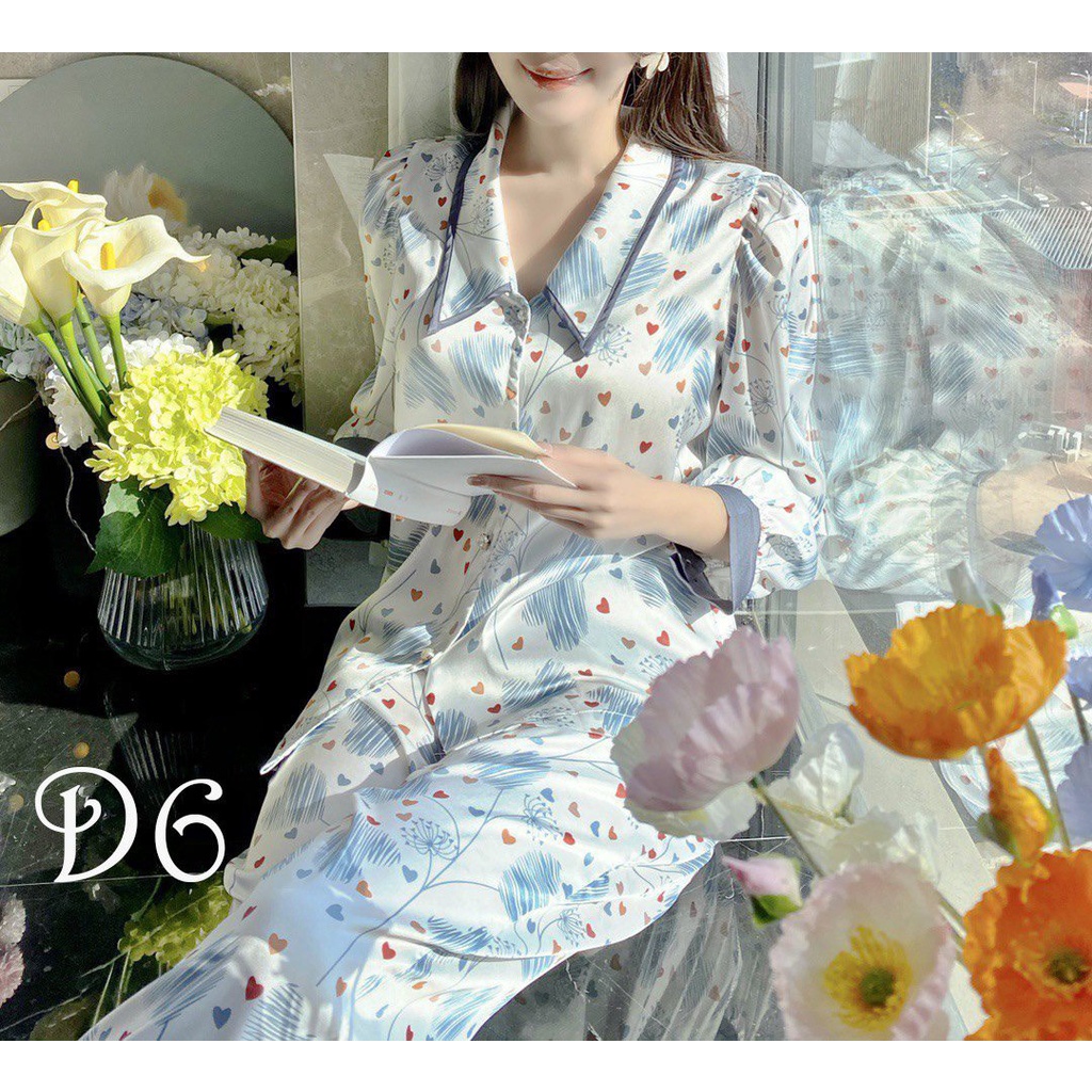 Pijama nữ XM lụa latin dài tay  bộ đồ ngủ nữ dễ thương mặc ở nhà | BigBuy360 - bigbuy360.vn