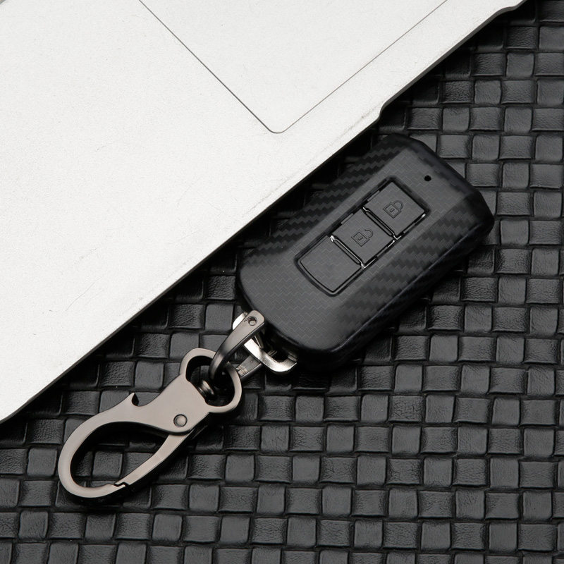 Vỏ Bảo Vệ Chìa Khóa Điều Khiển Từ Xa Bằng Sợi Carbon Màu Đen Kèm Móc Khóa Cho Mitsubishi Xpander Triton