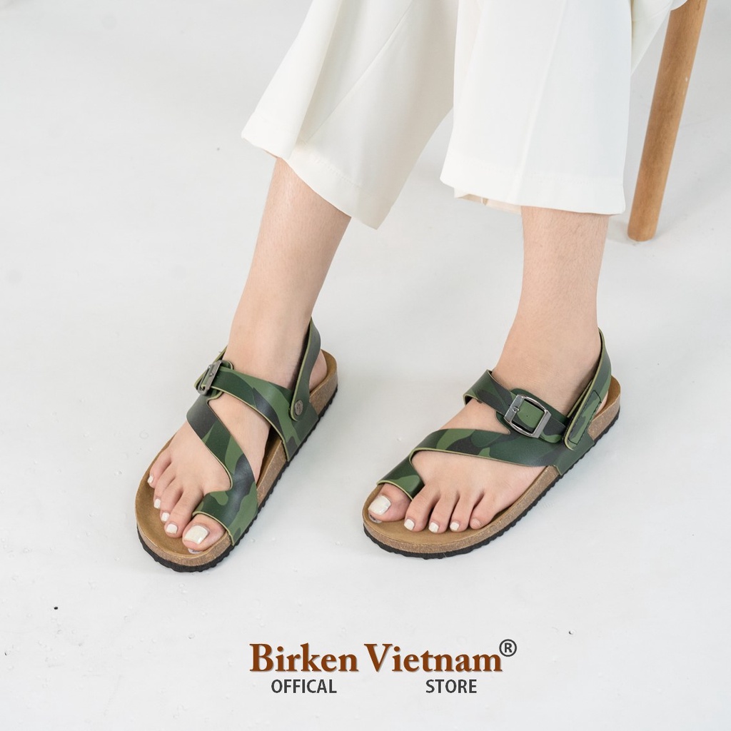 Mã R20 Sandal ĐẾ TRẤU Da PU Camo Rằn Ri Quai Xỏ Ngón Khóa Dán Unisex Birken Vietnam Bioline