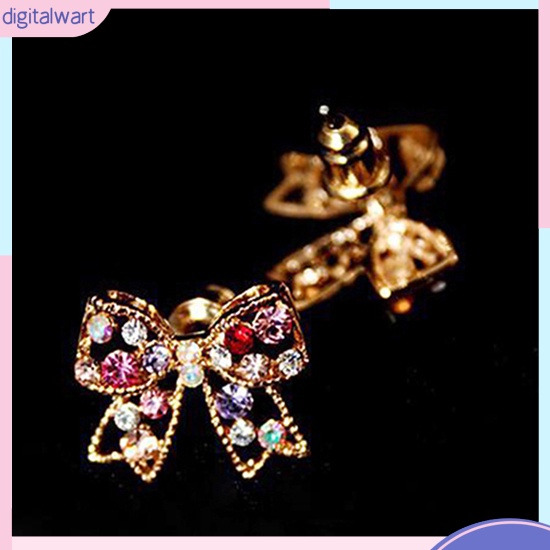 Cặp khuyên tai hình nơ đính đá nhiều màu sắc lấp lánh sang trọng cá tính dành cho nữ