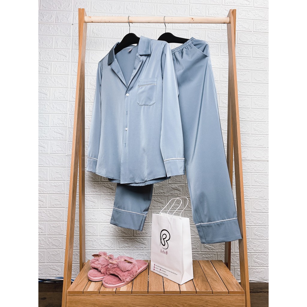 Bộ đồ mặc nhà Pyjamas Lụa Cao Cấp Có Đai Bebebb Sang Trọng Thanh Lịch, Màu Xanh Ngọc