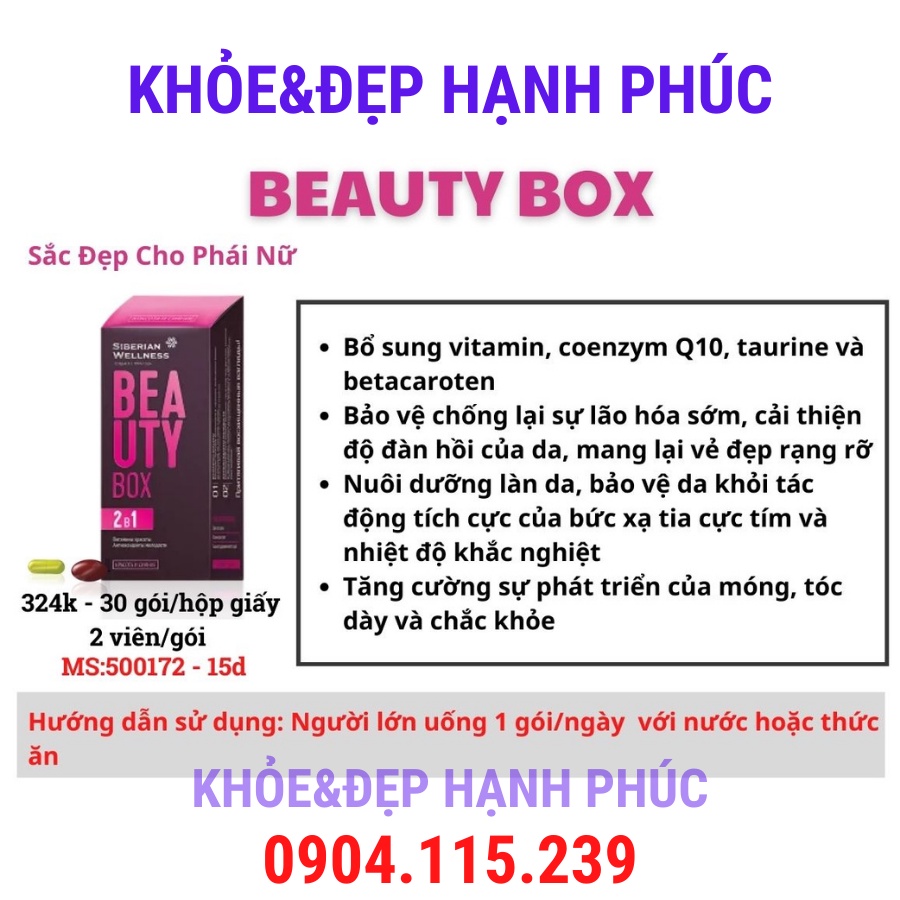 [ Beauty box hỗ trợ da, móng, tóc ] Thực phẩm bảo vệ sức khỏe Beauty box – 30 gói/hộp – 2 viên/gói