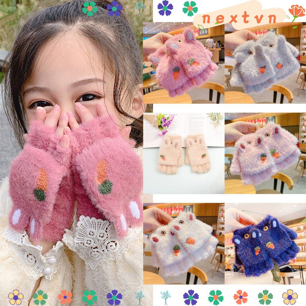 Găng Tay Hở Ngón Bằng Vải Bông Dày Mềm Mại Chống Gió Nhiều Màu Dễ Thương Cho Bé