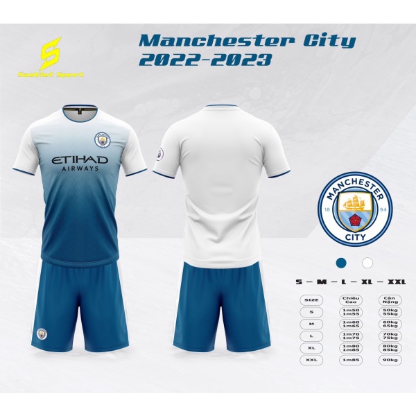 Man City 2022/2023. Áo Bóng Đá MC Mới, Man City Trắng Biển, Áo Bóng Đá Unisex,Áo Bóng Đá In tên theo yêu cầu ( có phí )