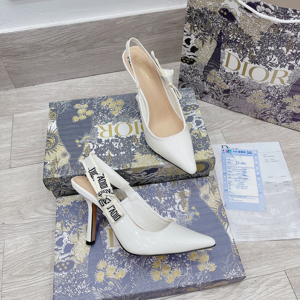 Cao gót nơ bóng gót cao màu trắng LT fullbox túi giấy