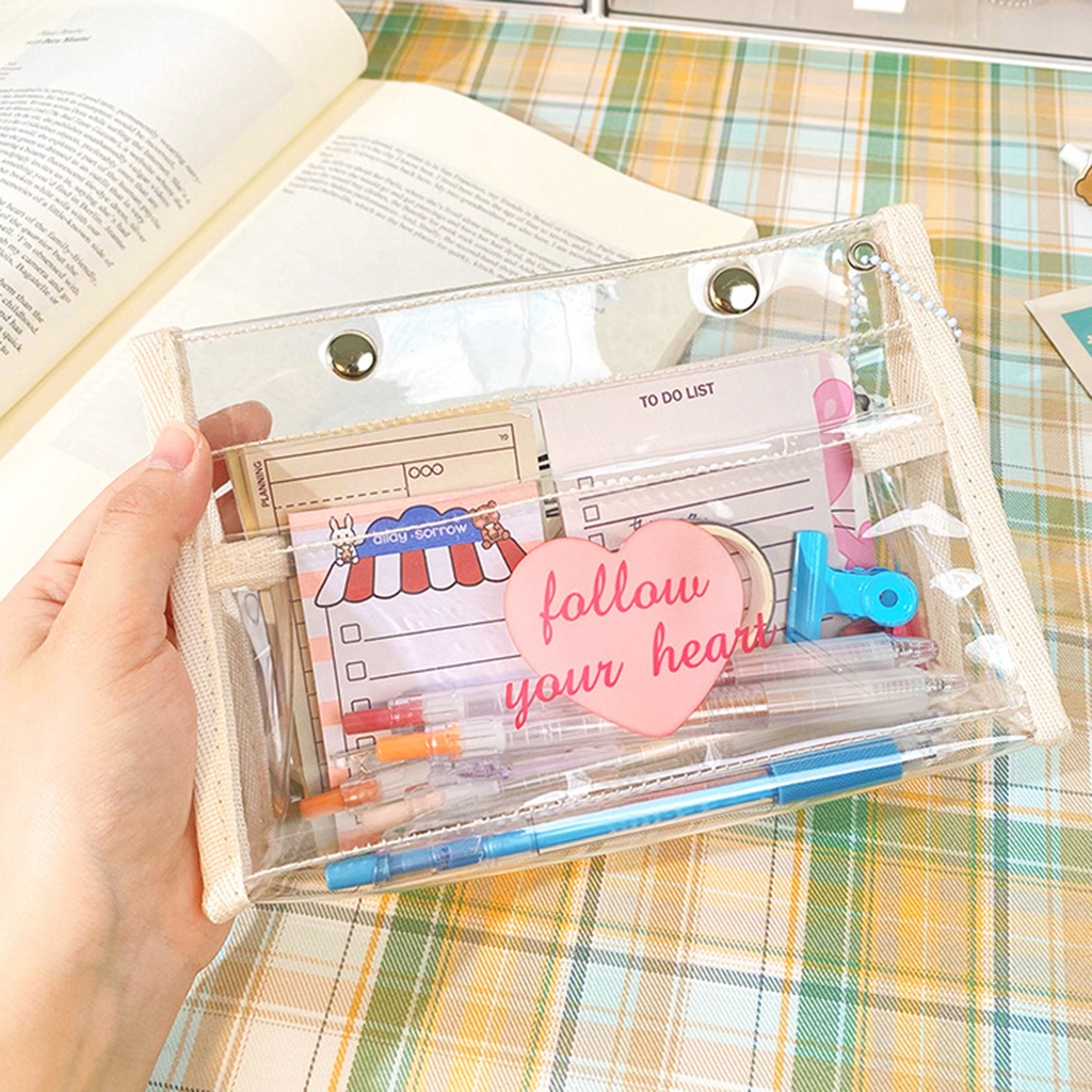 Túi Đựng Bút/Mỹ Phẩm Bằng PVC Trong Suốt In Hoạt Hình Kiểu Hàn Quốc Dễ Thương