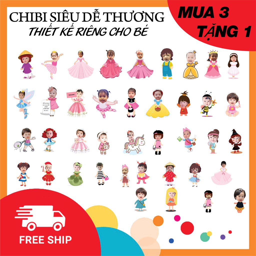 Chibi bé gái Trang trí tiệc sinh nhật để bàn, Thiết kế riêng theo yêu cầu