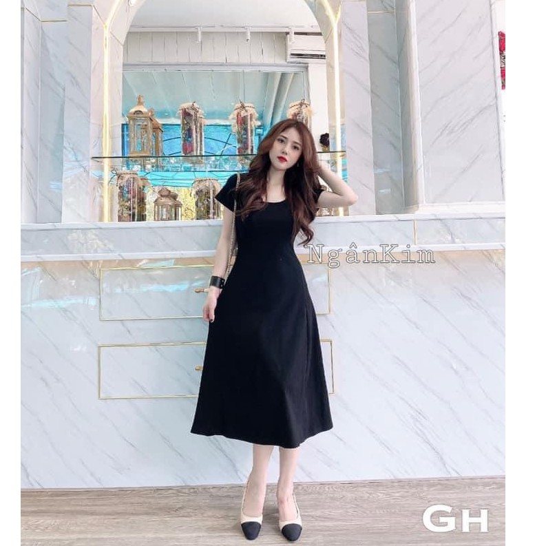 Váy Len Zip Hàn Cổ Vuông Nữ [FREESHIP] 🌸 Đầm midi body dáng xòe cổ U màu ĐEN | Nâu Ulzzang HOT 🌸 | BigBuy360 - bigbuy360.vn