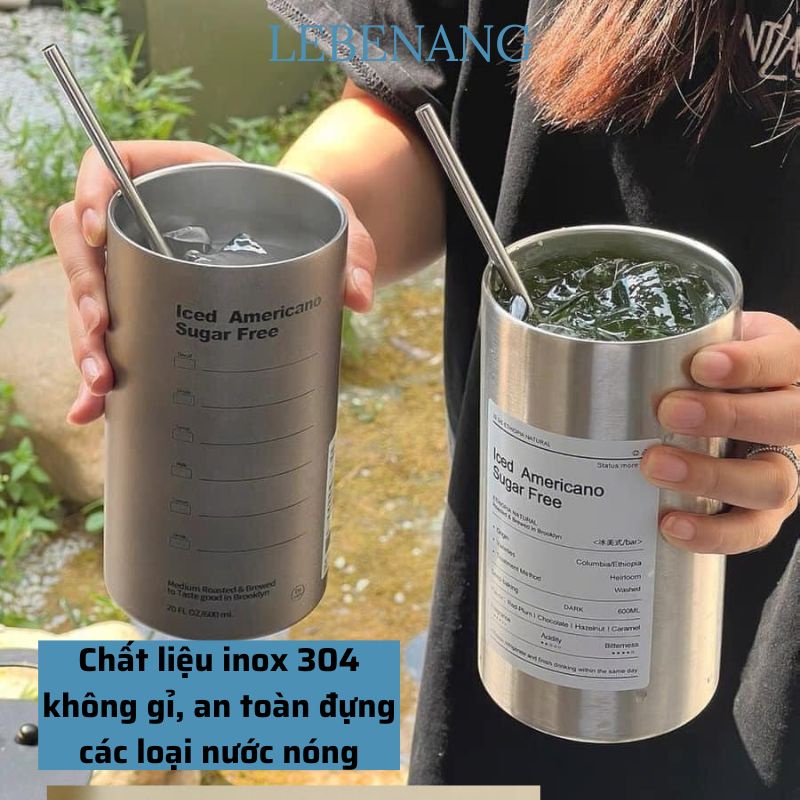 Cốc giữ nhiệt chất liệu inox an toàn giữ nhiệt cực lâu kiểu dáng thời thượng phong cách lebenang