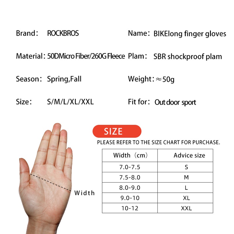 ROCKBROS Cycling Gloves Touch Screen Thermal Windproof Keep Warm Autumn Winter Thick Sport Equipment